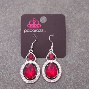 NWT Paparazzi Red and Silver Oval Dangle Earrings